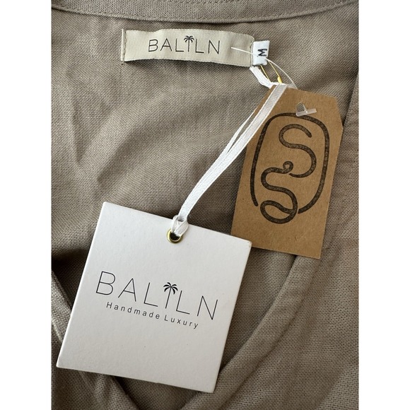 New BALILN Bali Lane Wide Leg Jumpsuit Women's Médium 100% Linen Short Sleeve - Picture 4 of 14